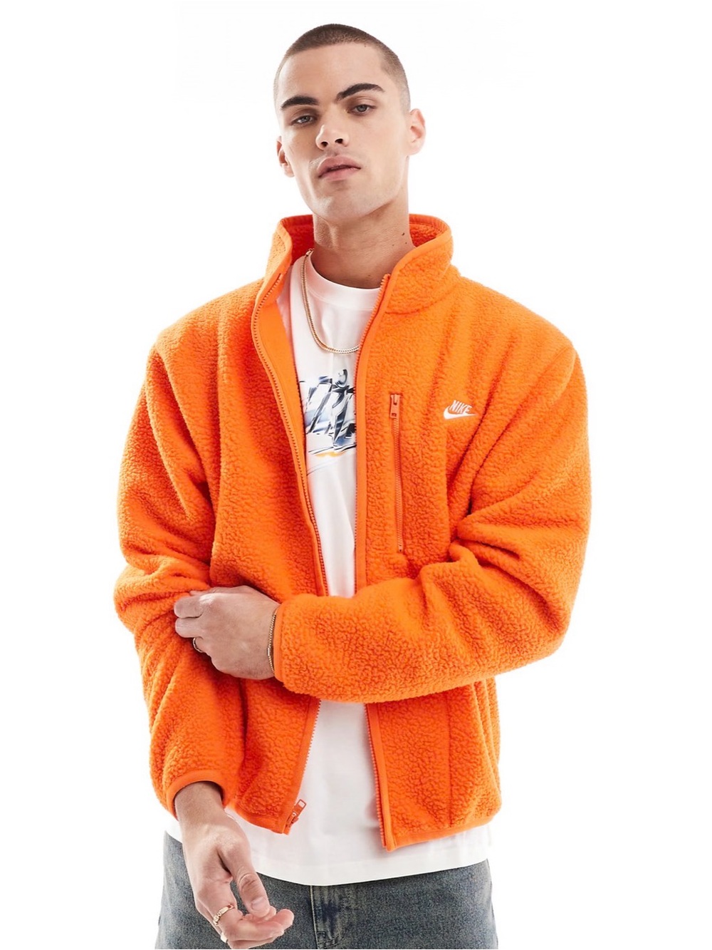 Nike Men’s Orange Sherpa Fleece Full-Zip Jacket